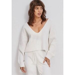 LUNYA Sweater Womens XL White Cozy Cotton Silk Reversible Slouchy SINCERE